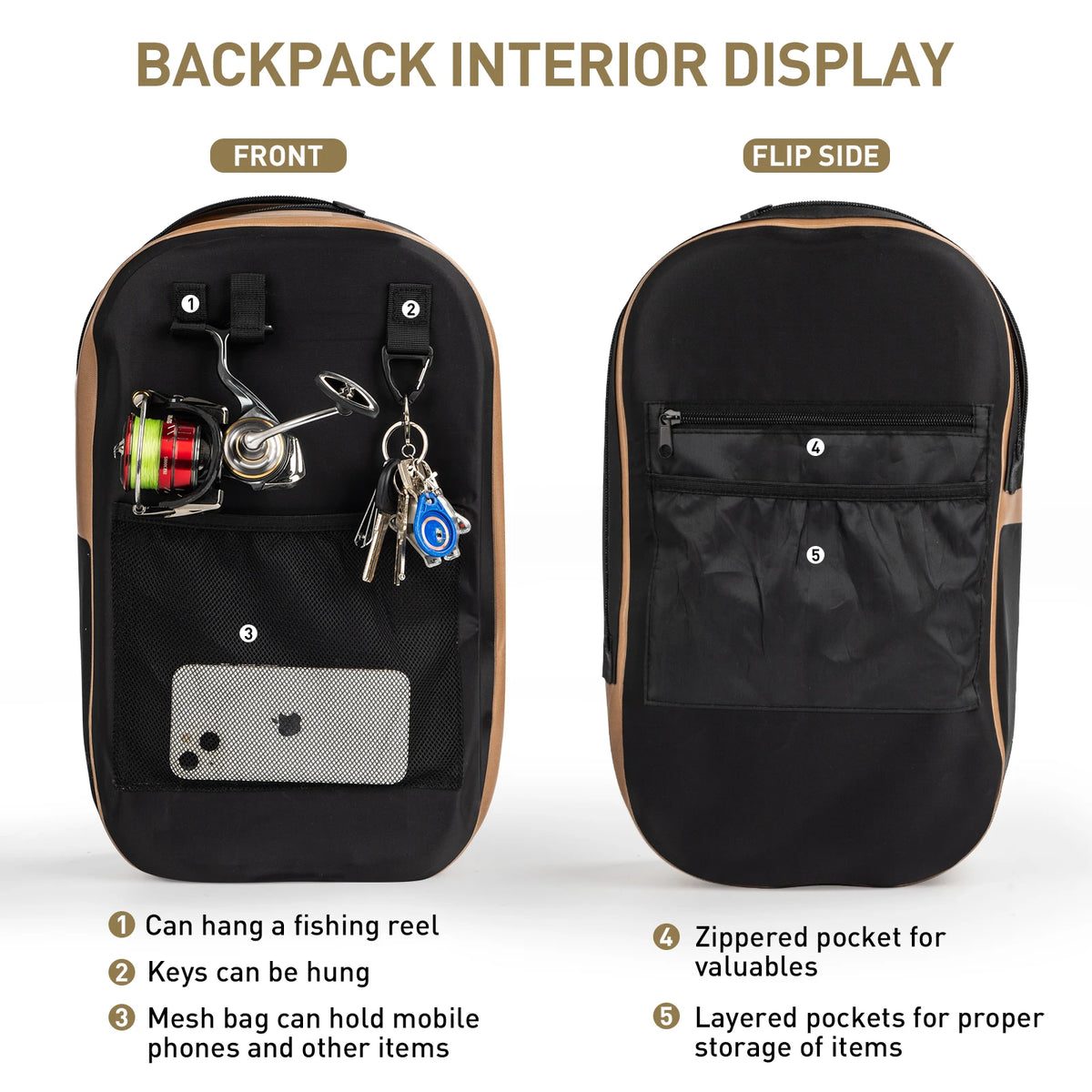 Waterproof Fishing Backpack Brown Multi-purpose Fishing Tackle Bag Fishing Lures Storage Bags Outdoor Cycling Hiking Backpacks