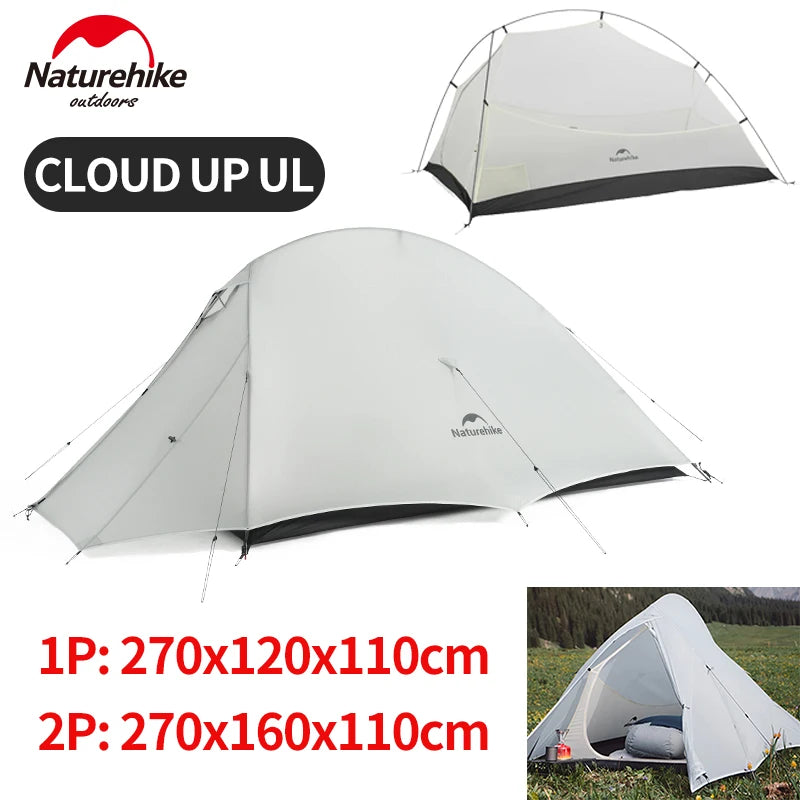 Naturehike Cloud Up UL Tent Ultralight 1-2 Person 15D Nylon Waterproof Camping Single Double Backpacking Hiking Tent with Mat