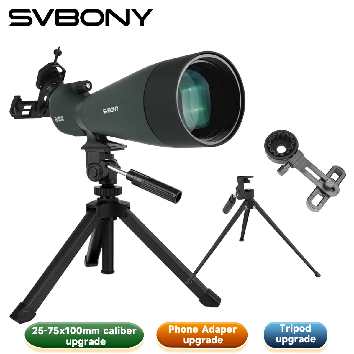 Svbony 25-75x100mm SV28A Angled Spotting Scopes with Tripod and Phone Adapter FMC Telescope for Bird Watching Daily Observation