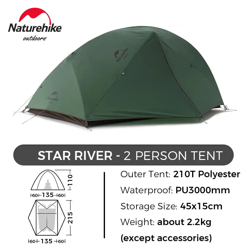 Naturehike Star River 2 Person Backpacking Tent Double Layer Ultralight Camping Hiking Tent Outdoor Travel Beach Tent with Mat