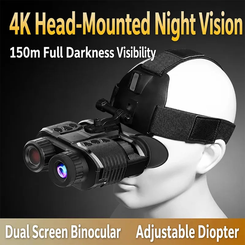 Night Vision Head Mounted Goggles 10X Digital Zoom 4K HD Infrared Binoculars 850nm 9 Levels Hands Free Helmet for Hunting