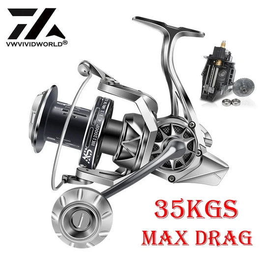8000-12000 35KG Max Drag Saltwater Fishing Reel  Alloy Spool Steel Bearing Alloy Gear Metal Arm Sea Boat Fishing Spinning Reel