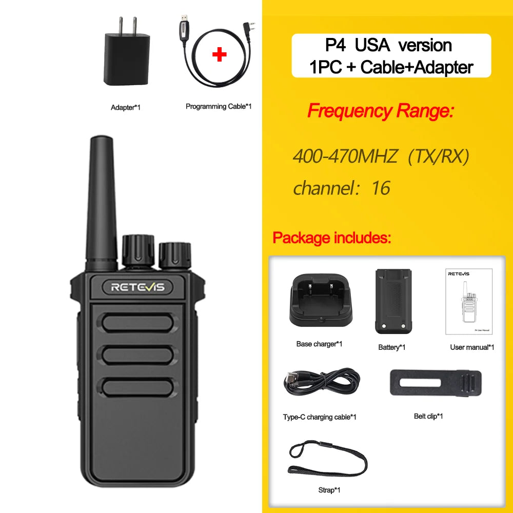 Retevis P4 P64 Walkie Talkie UHF DMR Two Way Radio Emergency Communication Type-C Radio for Camping Ham Radio Digital Portable