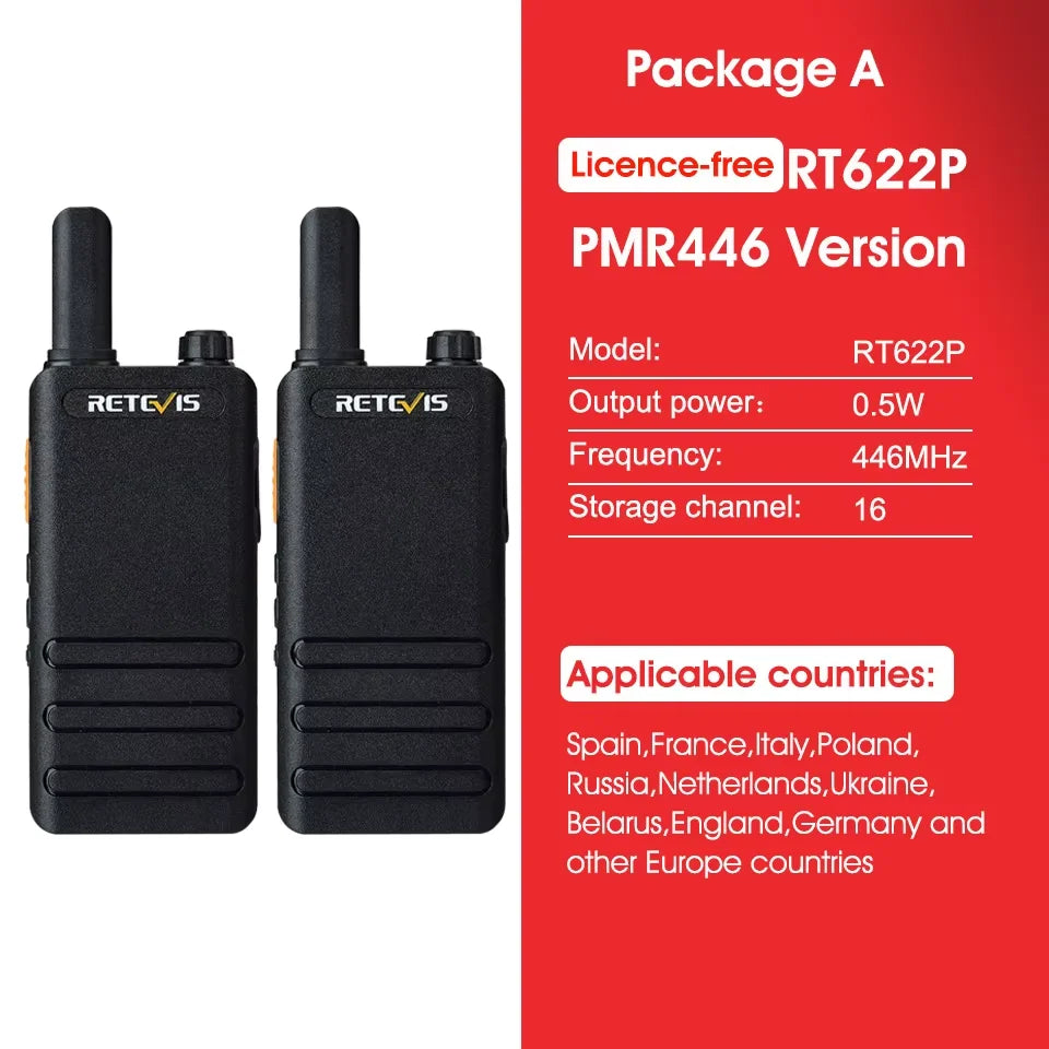 Retevis RT622P (B63) New Version of RT22 15mm Ultra-thin Mini Walkie-talkie PMR446 Profesional 2 Way Radio Type-C VOX for Family