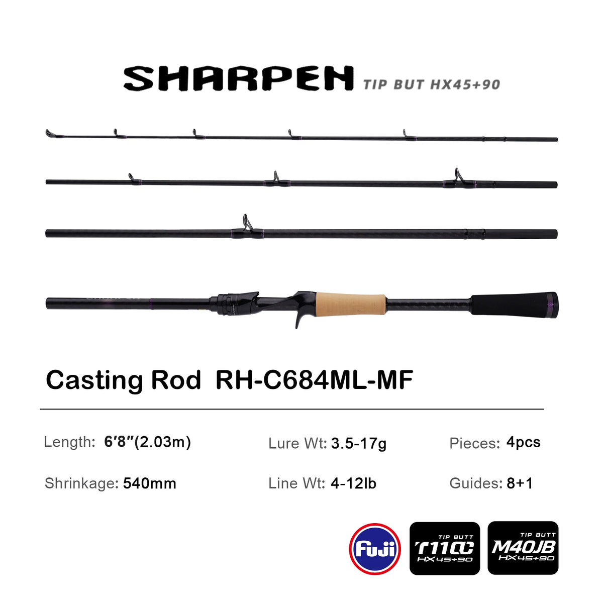 PURELURE SHARPEN Soft Lure Long Spinning and Casting XF/MF Action Rods FUJI Components Bass Pike Rod Fishing Rod Spinning Reel