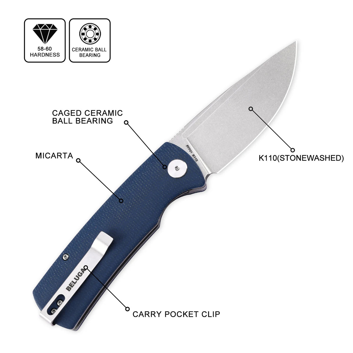 Petrified Fish Beluga PFP01 Lightweight Folding Knife EDC K110 G10 Handle Knife for Hunting Fishing Outdoor Camping Survival