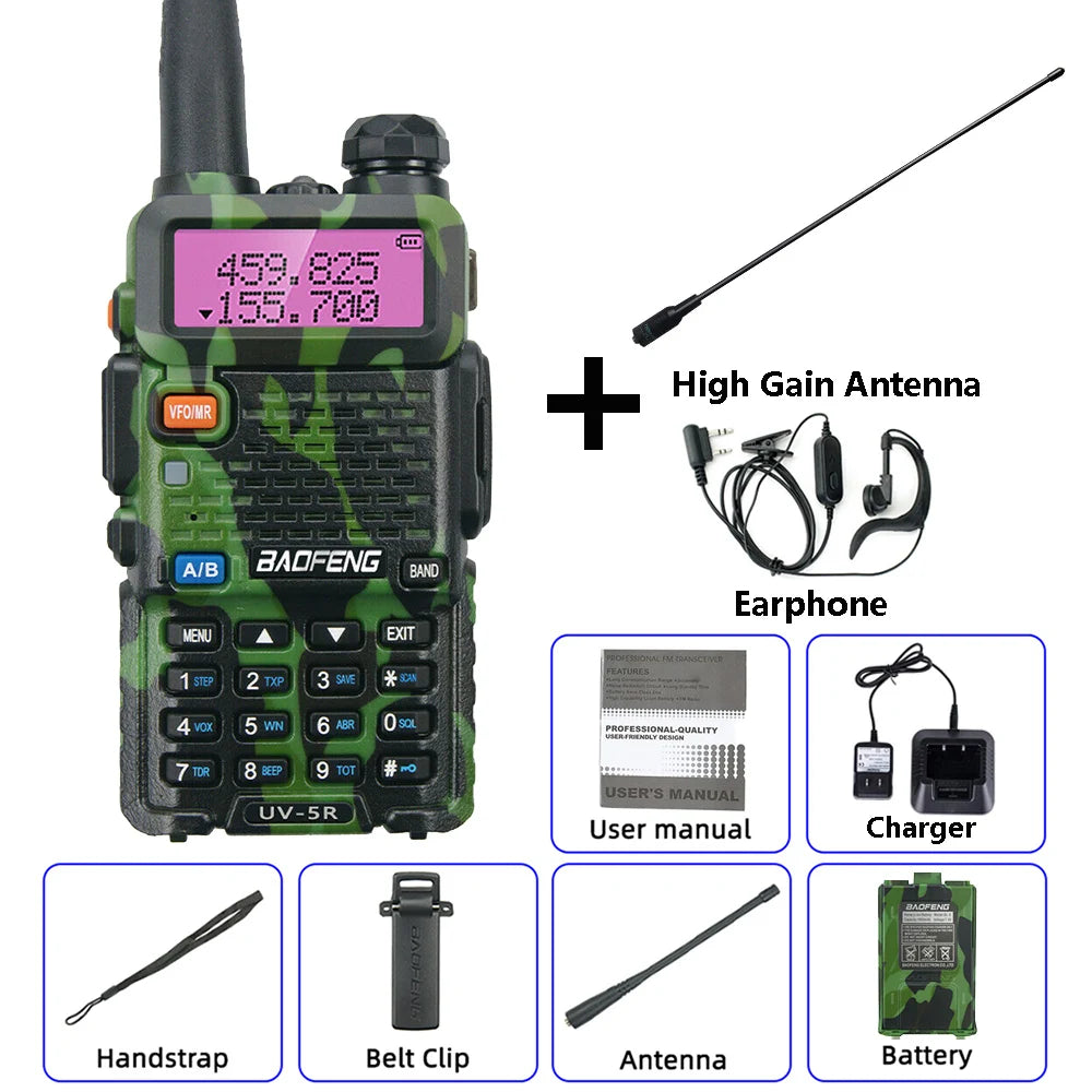 BaoFeng Green UV 5R Walkie Talkie VHF/UHF Long Range Radio For Camping Portable FM Radio Stations Transceiver Wireless Set