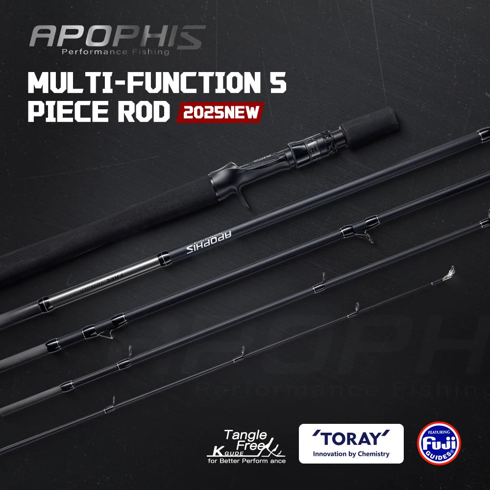 CYLIUS 5 Section Apophis Travel Bass Fishing Longcast Heavy Power Portable Multi Section All Purpose Fishing Rod  For Trip