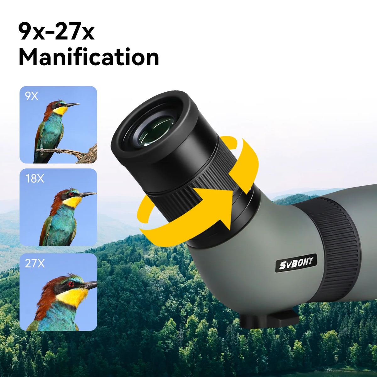 Svbony SV410 ED Telescopes 9-27x56 Protable Mini Spotting Scope Phase Correction Coated Powerful Monocular for Bird Watching