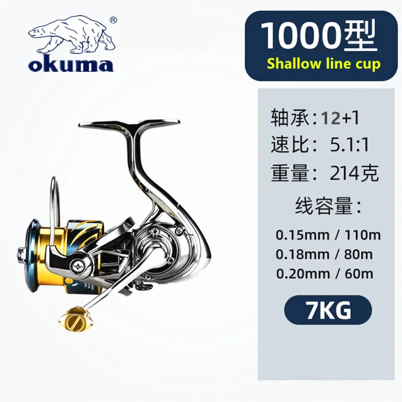 Okuma All Metal Fishing Reel 12+1BB15KG Max Drag Anti Seawater Rotating Reel 1000-5000