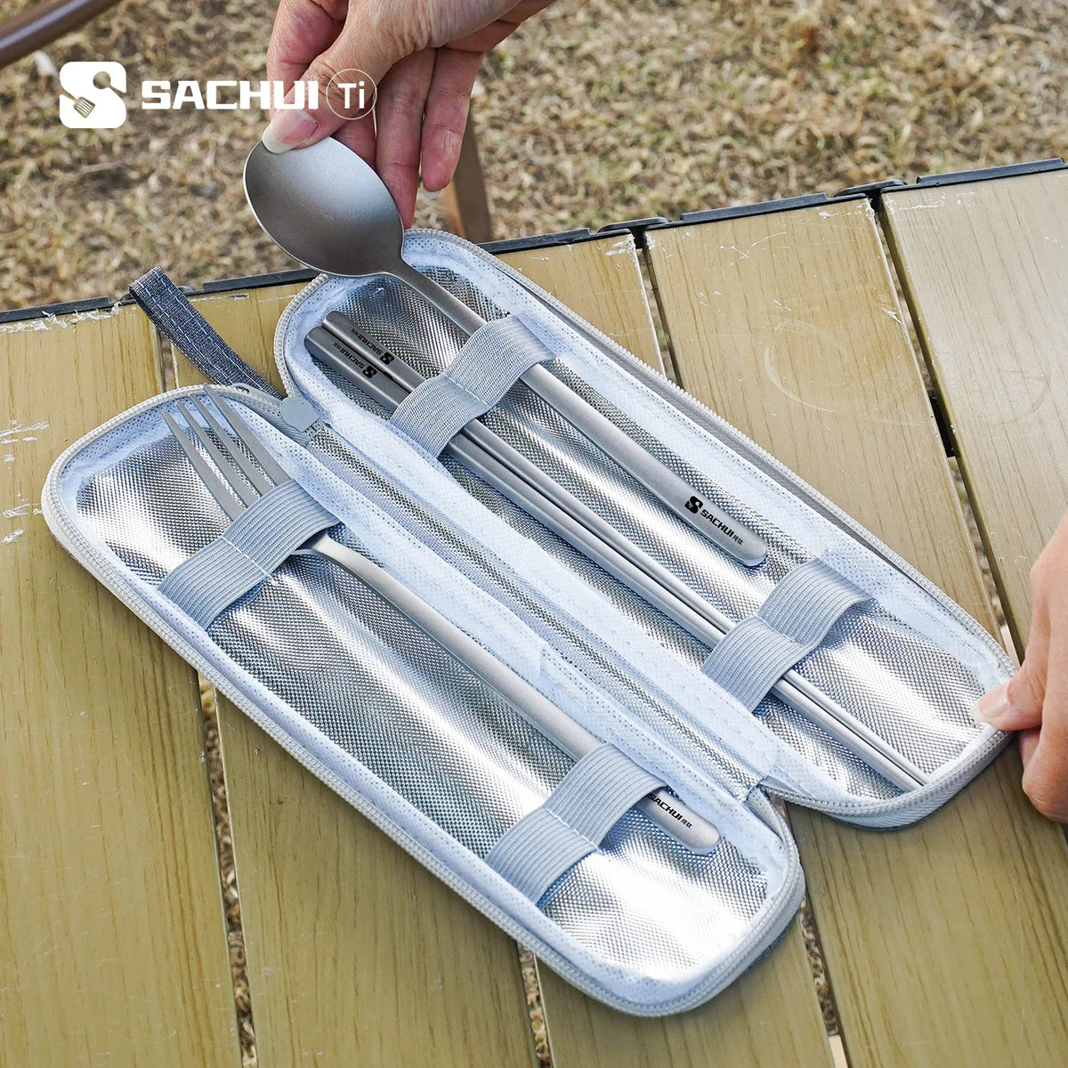 Titanium Camping Cutlery Set Long Handle Spoon Fork Chopsticks Uncoated Portable Lightweight Outdoor Travel Metal Tableware