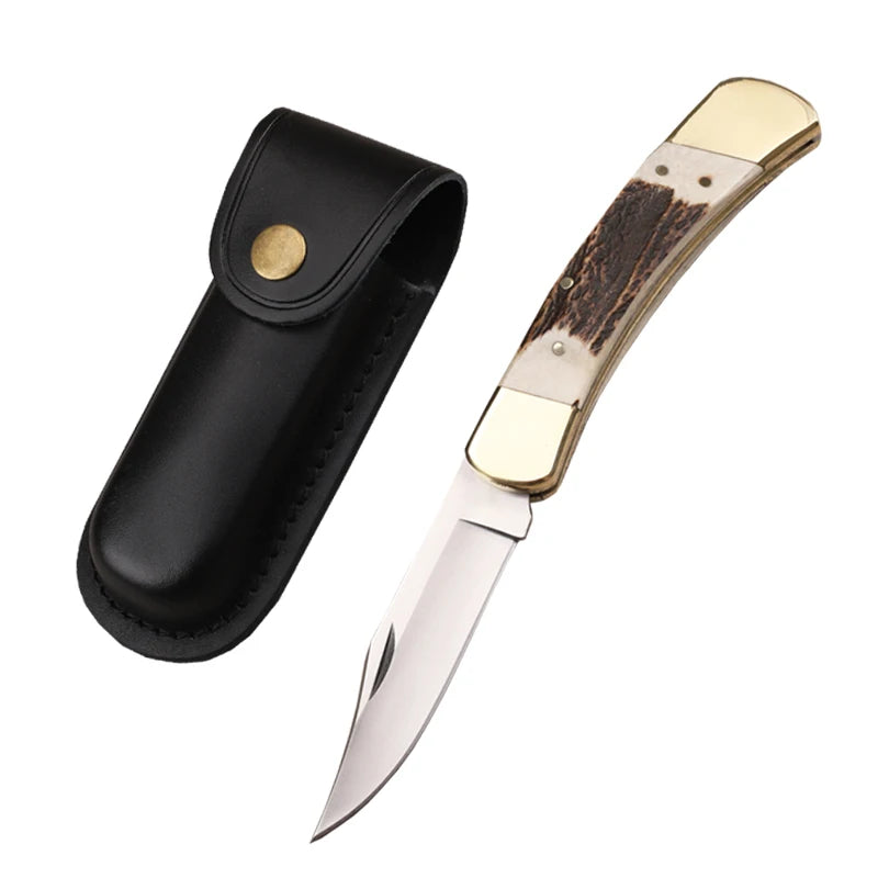 New 440C steel integrated brass sheet and deer horn handle outdoor camping fruit fishing pocket survival EDC cutting tool