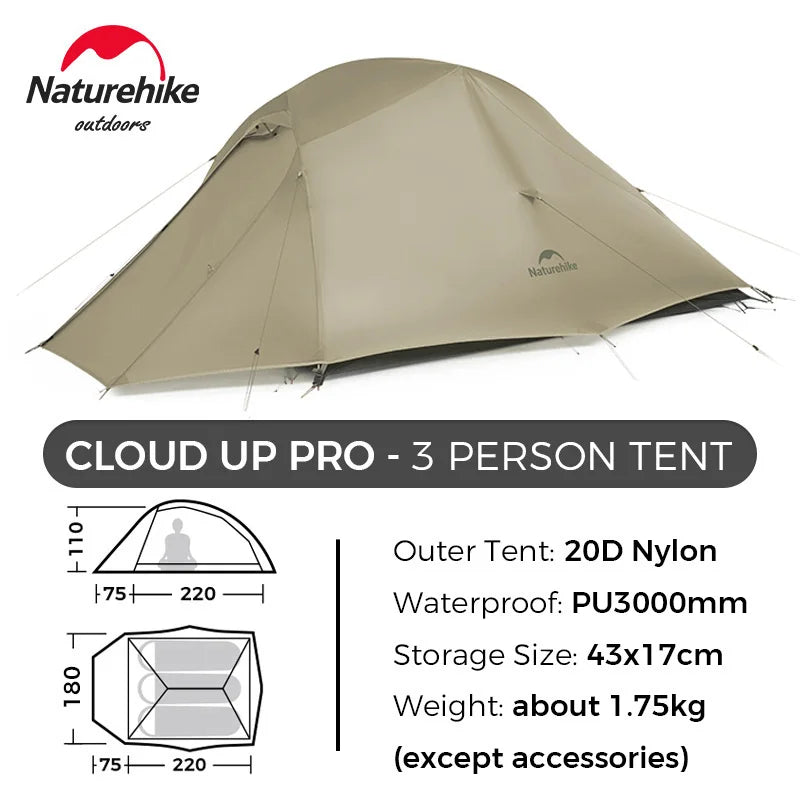Naturehike Cloud Up Pro 1 2 3 Person Tent Outdoor Camping Tent Ultralight Waterproof Tent Free Standing Hiking Backpacking Tent