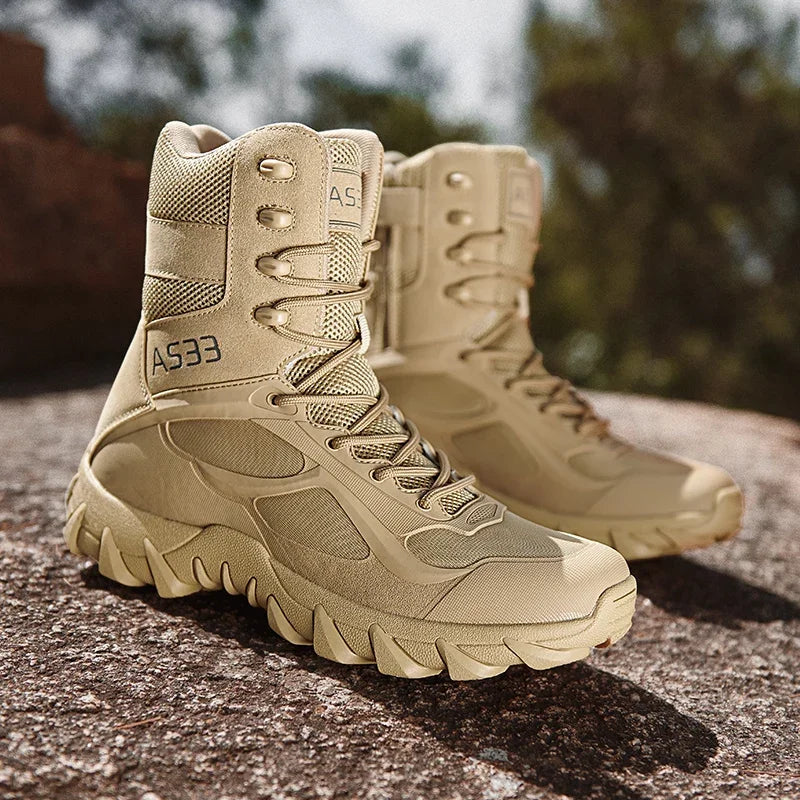 Classic Men's Ankle Boots 2025 Men's Desert Black Combat Boots Outdoor Waterproof New Men's Hiking Boots, Work Thick Soled Shoes