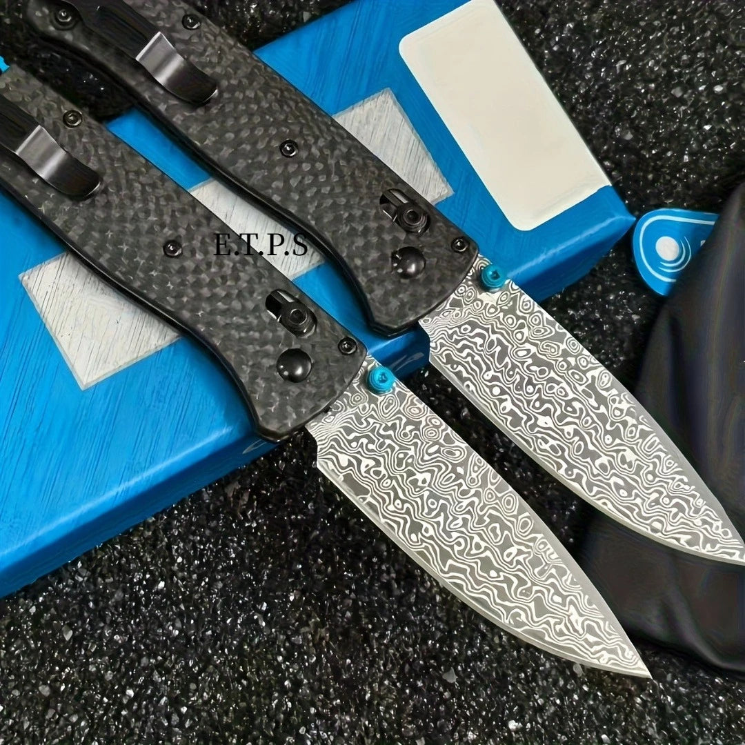 BM535 Carbon Fiber Handle Damascus Steel Blade Quick-opening Folding Knife Multifunction EDC Pocket Knife for Outdoor Wilderness