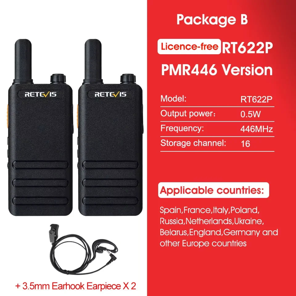 Retevis RT622P (B63) New Version of RT22 15mm Ultra-thin Mini Walkie-talkie PMR446 Profesional 2 Way Radio Type-C VOX for Family