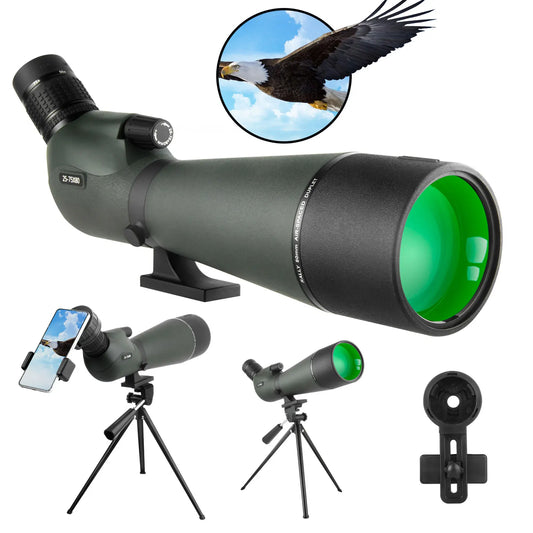 25-75x80 Spotter Scope With Tripod Phone Adapter  Waterproof Fogproof Spotting Scope For Bird Watching Target Shooting Wildlife