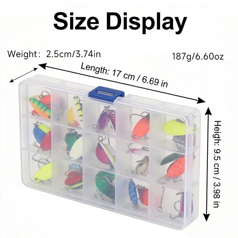 43PCS Professional Multi-Color Sequined Metal Lure Set,with Single Hook Artificial Trout Spinner Lure Fishing Accessories