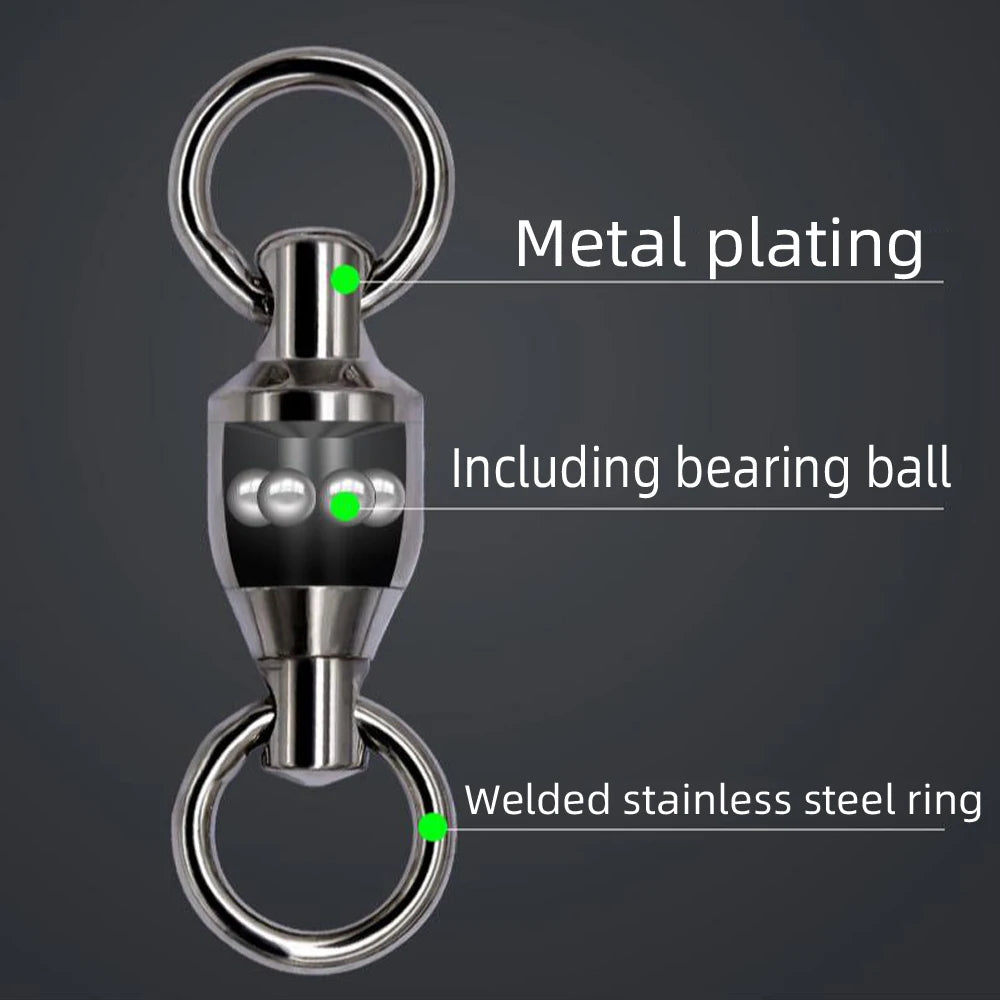 DNDYUJU 10X-100X Fishing Lure Connector Fishing Ball Bearing Rolling Swivel Stainless Steel Snap Fast Pin Fish Lure Accessories