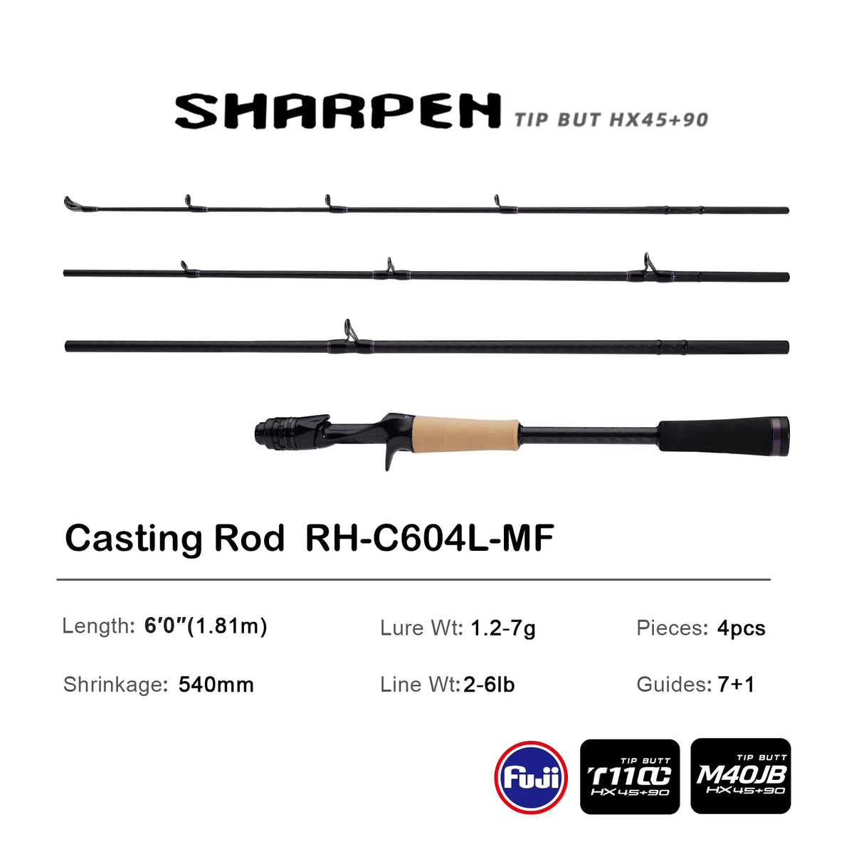 PURELURE SHARPEN Soft Lure Long Spinning and Casting XF/MF Action Rods FUJI Components Bass Pike Rod Fishing Rod Spinning Reel