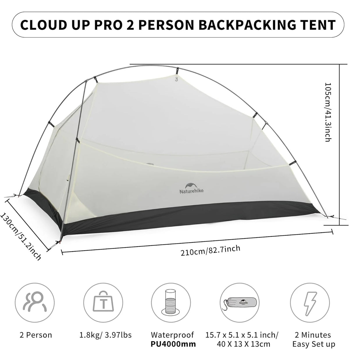 Naturehike Cloud Up Pro 1 2 3 Person Tent Outdoor Camping Tent Ultralight Waterproof Tent Free Standing Hiking Backpacking Tent