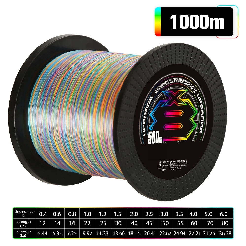 1000M/500M Japan Original X-BRAID Upgrade X8 Super Strong Saltwater Fishing Line 8 Strands Multifilament Muiltcolor PE Line