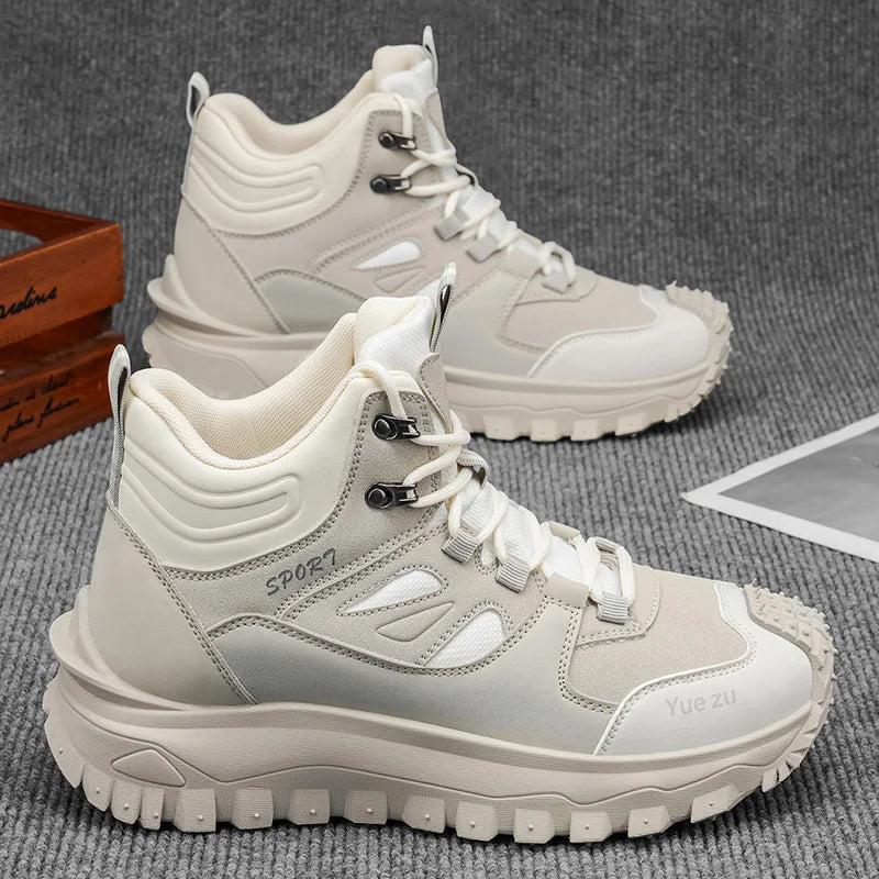 New Autumn High-Top Large-Size Sports Hiking Boots, Comfortable Thick-Soled Lightweight Casual Walking Shoes, Suitable for Daily Outdoor Activities, Walking, Traveling, Mountaineering, and Camping Gear for All Seasons