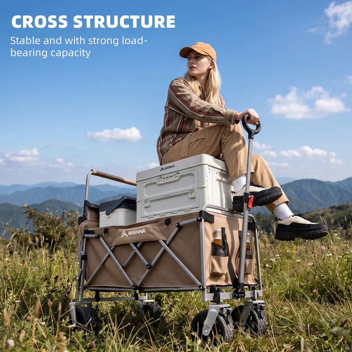 BISINNA Camping Wagon Cart Folding Utility Heavy Duty Large Capacity Trolley Outdoor Shopping Picnic Collapsible Hand Truck