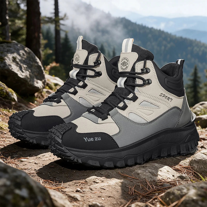 New Autumn High-Top Large-Size Sports Hiking Boots, Comfortable Thick-Soled Lightweight Casual Walking Shoes, Suitable for Daily Outdoor Activities, Walking, Traveling, Mountaineering, and Camping Gear for All Seasons