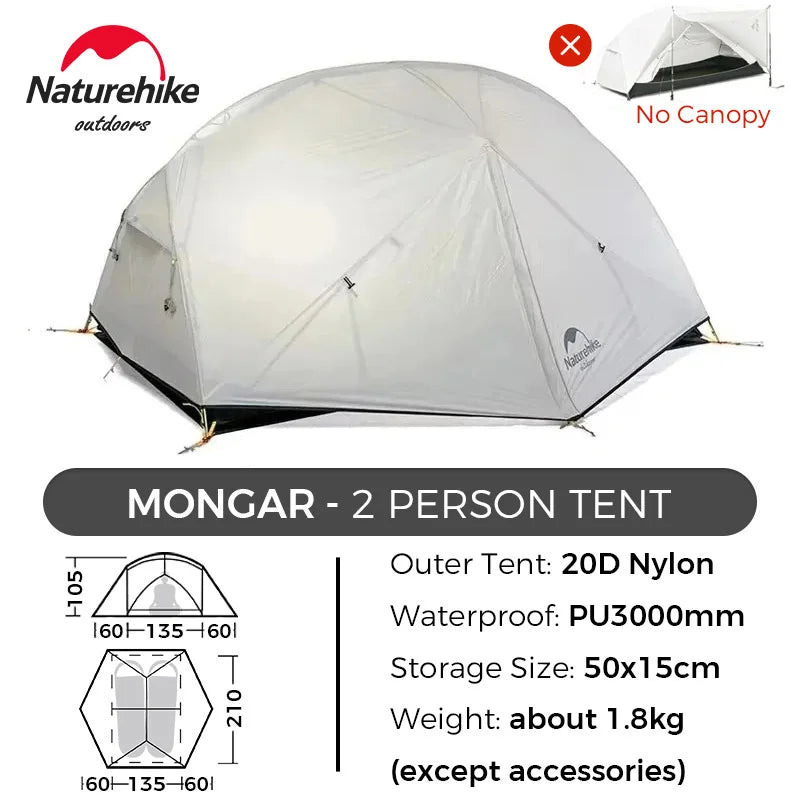 Naturehike Mongar UL/PRO 1 2 3 Person Tent Ultralight Waterproof Backpacking Tent Outdoor Portable Hiking Camping Sunshade