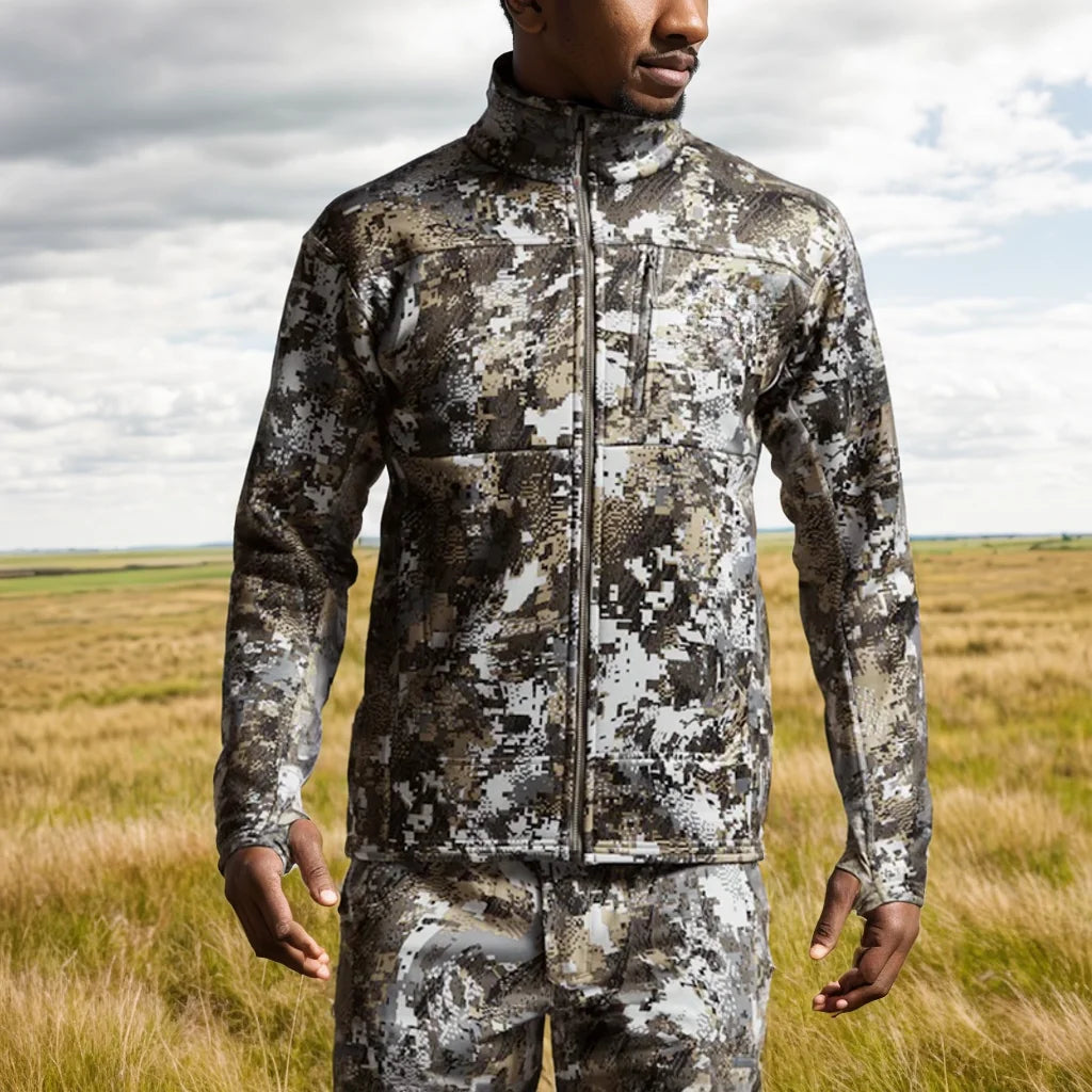 Men's Traverse Jacket 3-Layer Film Stand Collar Composite Polar Fleece Outdoor Camouflage Hunting Wear Fishing Jacket