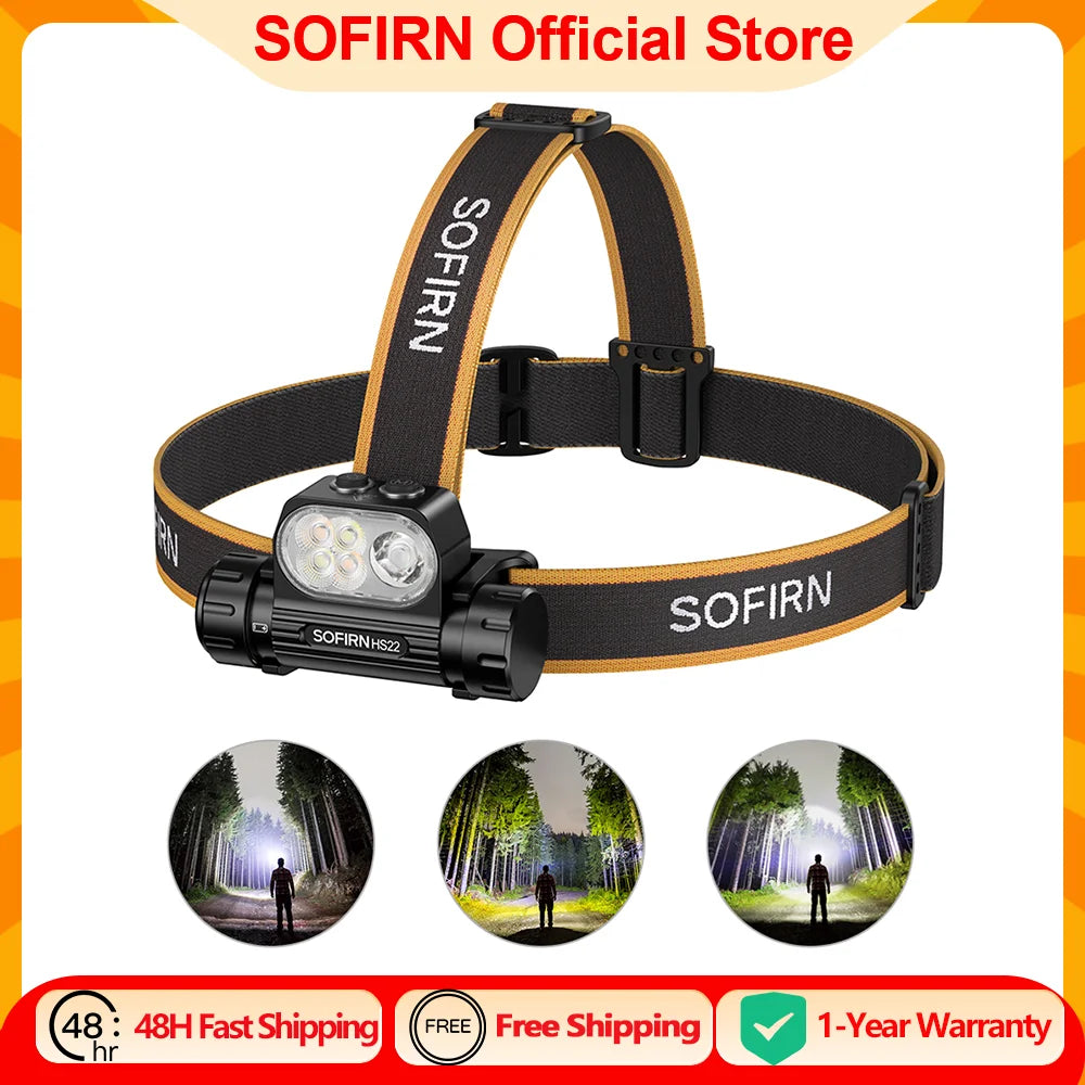 SOFIRN HS22 2500lm Headlamp Stepless Color Temperature Adjustment SFT25R LED 6000K Light With 2700K Warm Torch with Dual Switch