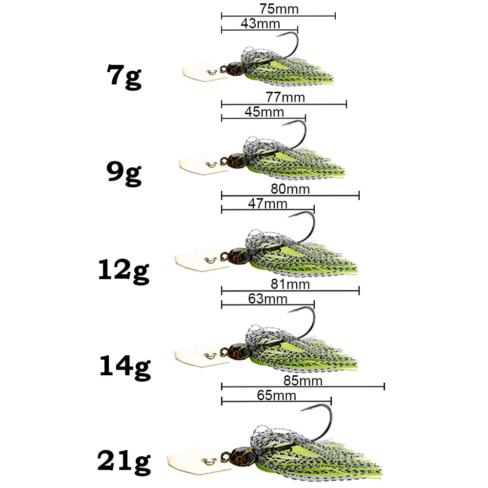 Spinner Bait 7g/9g/12g/14g/21g Fishing Lures Kit Set Pesca Chatter Weedless Metal Blade Rubber Jig Head Hook Wire Spinnerbait