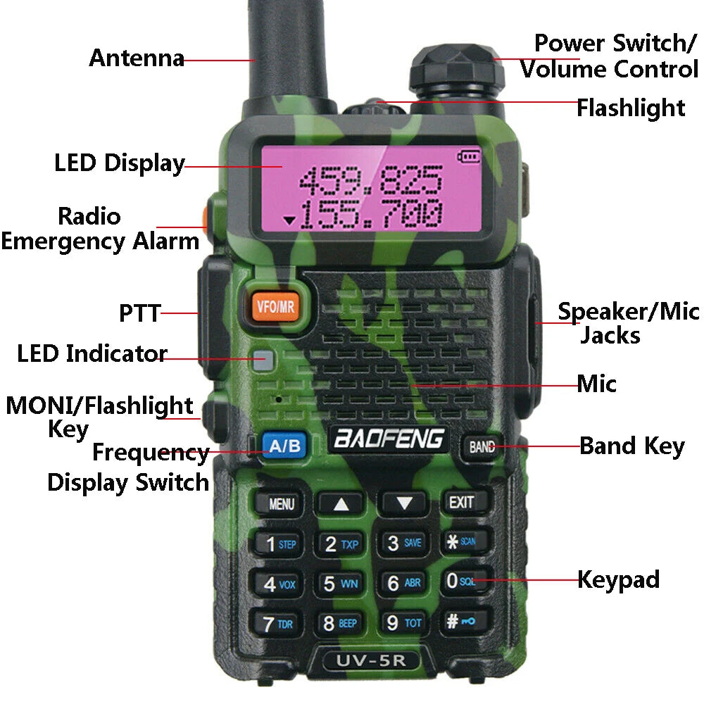 BaoFeng Green UV 5R Walkie Talkie VHF/UHF Long Range Radio For Camping Portable FM Radio Stations Transceiver Wireless Set