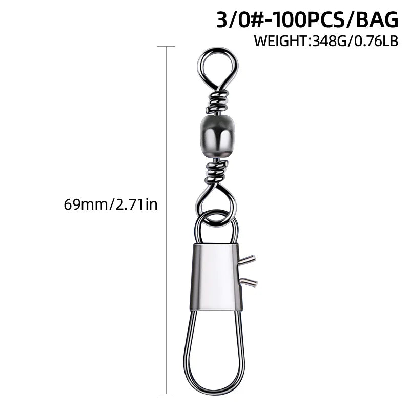 100pcs/lot Fishing Connector Bearing Rolling Swivel Snap Fishhook Lure Connector Tackle Accessories ﻿