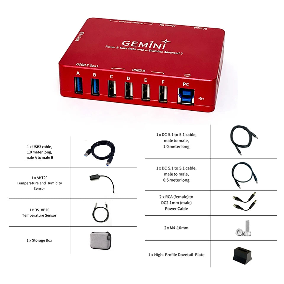 2026 Gemini Astro Power box HUB USB3.2+DC ASCOM Power Box Astronomy Telescope Photography Power Management Box Type-C Interface