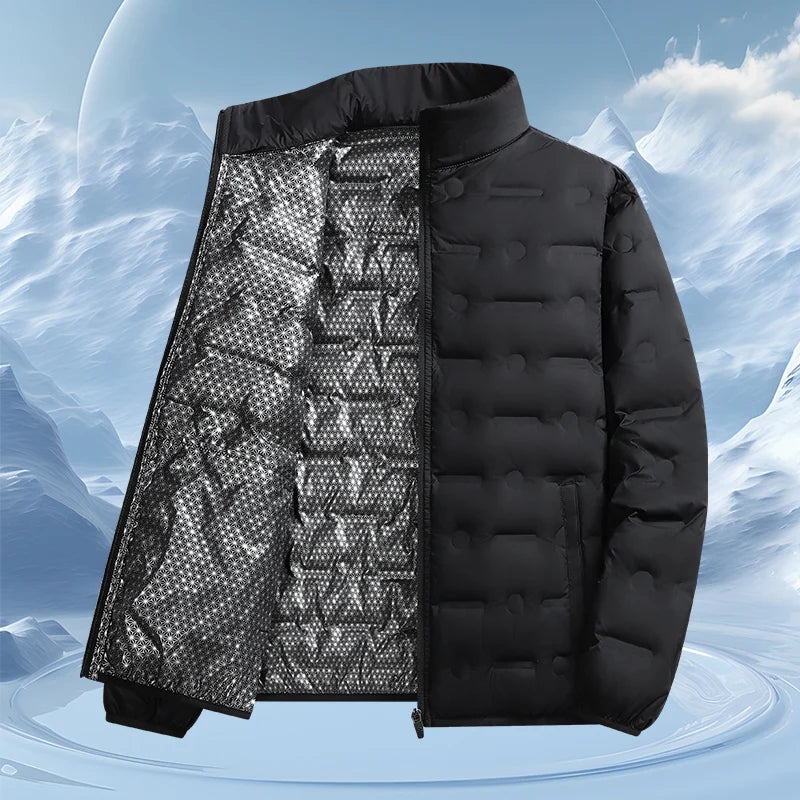 Solid Color Zipper Hiking Down Jackets for Men Casual Comfortable Warm Down Coats Fashion Stand Collar Parkas Winter Windproof