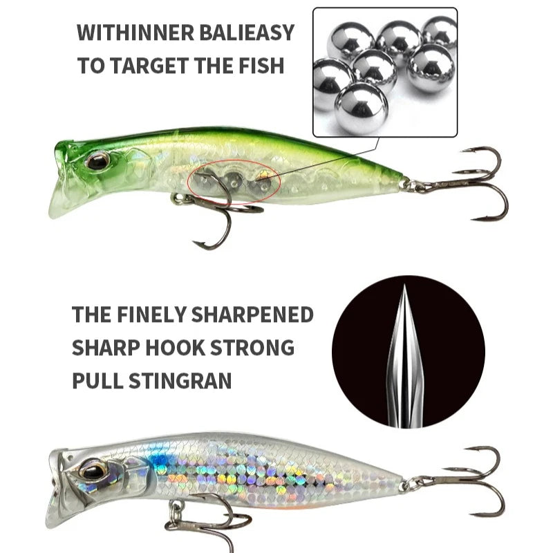 80mm 12.6g Surface Popper Fishing Lures Long Casting Artificial Bait Topwater Pencil Swimbait Wobblers Flounder Sea Bass Pike