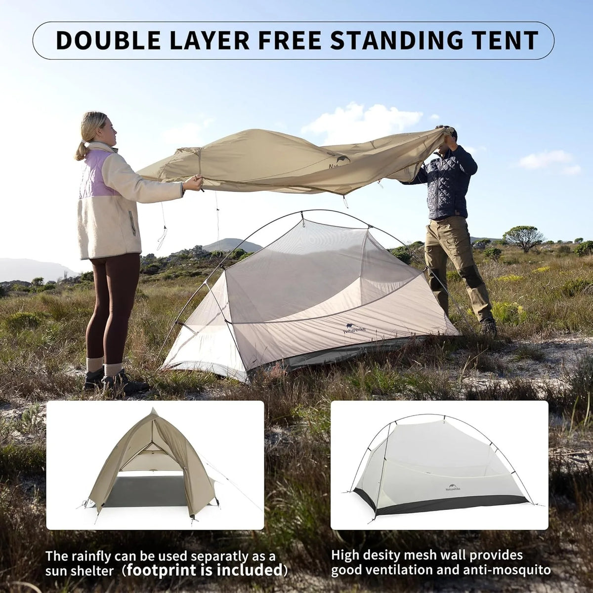 Naturehike Cloud Up Pro 1 2 3 Person Tent Outdoor Camping Tent Ultralight Waterproof Tent Free Standing Hiking Backpacking Tent