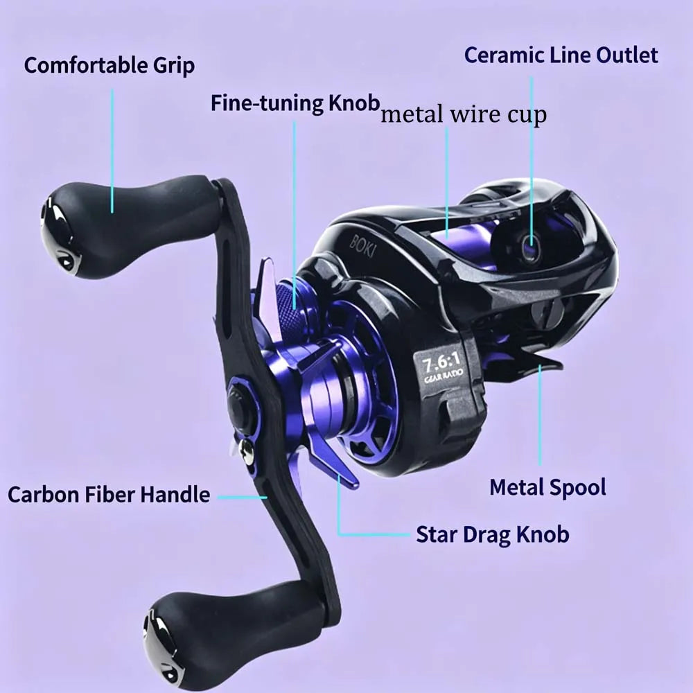 BOKI DC Baitcasting Reel Digital Control Long Cast Carbon Washers 7.6:1 10+1BB Max Drag 5kg Fresh Saltwater Fishing Reel