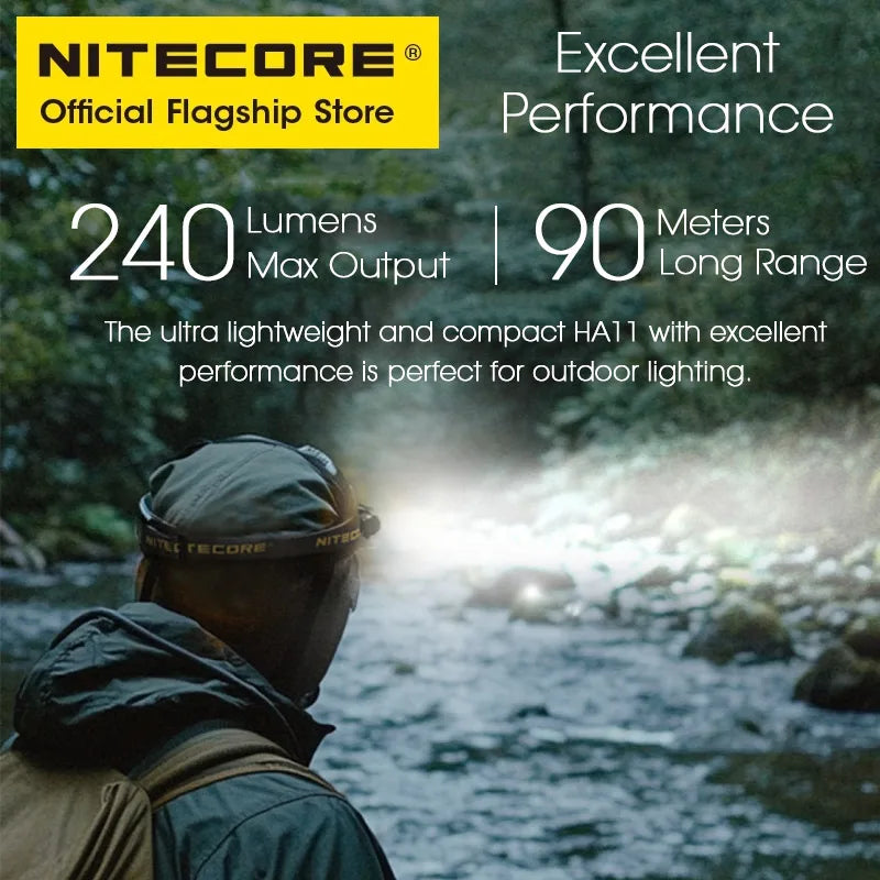 NITECORE HA11 2024 AA Headlamp 240 Lumens 38g for Night Running Camping Fishing Compatible Alkaline AA Batteries 14500 Battery