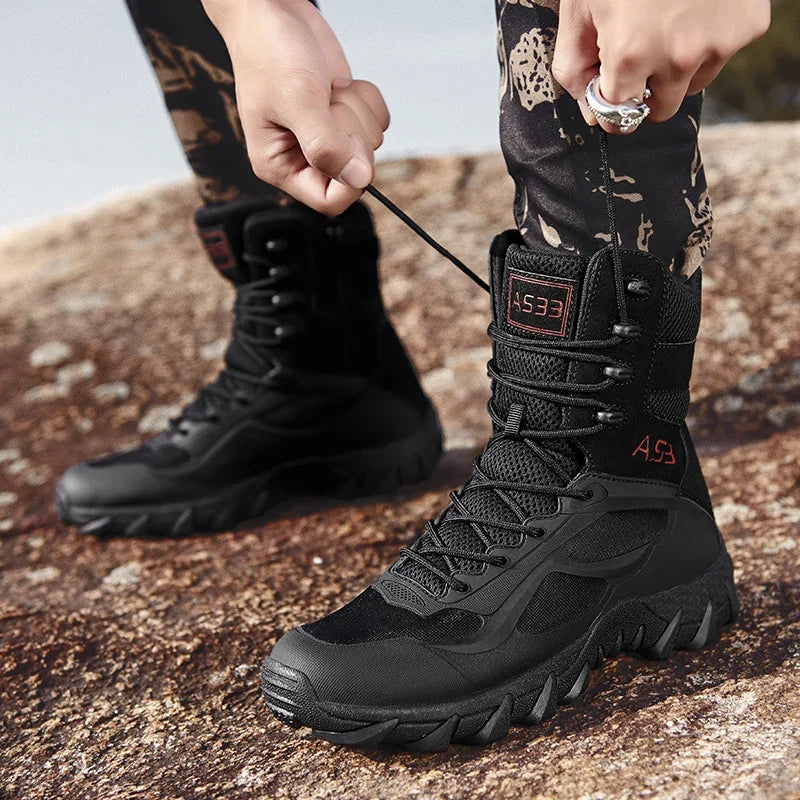Classic Men's Ankle Boots 2025 Men's Desert Black Combat Boots Outdoor Waterproof New Men's Hiking Boots, Work Thick Soled Shoes