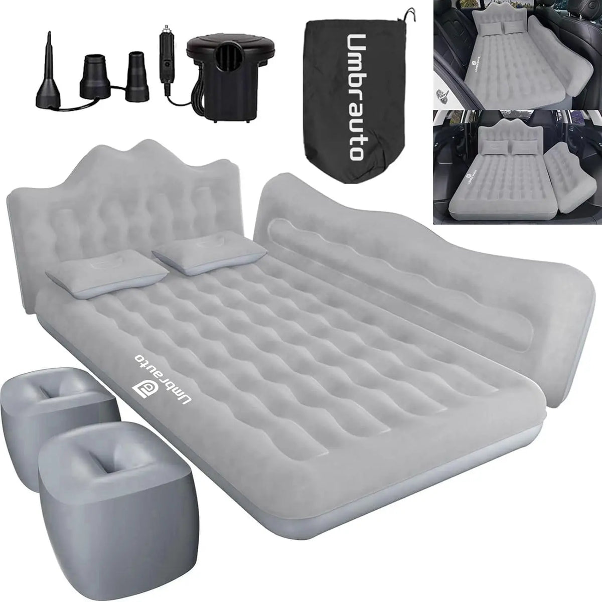 Umbrauto Car Air Mattress Bed: Inflatable SUV Camping Sleeping Pad for Truck Back Seat with Pump & Pillows, Blow Up Backseat Car Mattress for Van Rear Seat