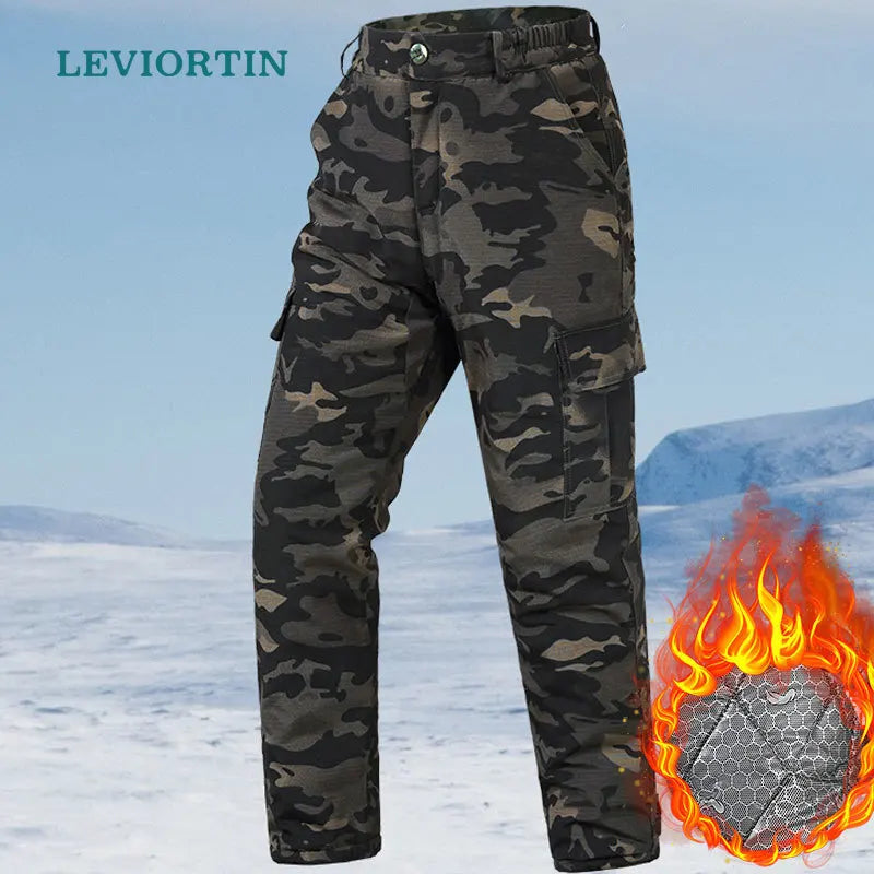 Winter Camouflage Cargo Pants Men Warm Cold-Resistant Outdoor Tactical Pants Workwear Anti-Scratch Wear-Resistant Work Trousers