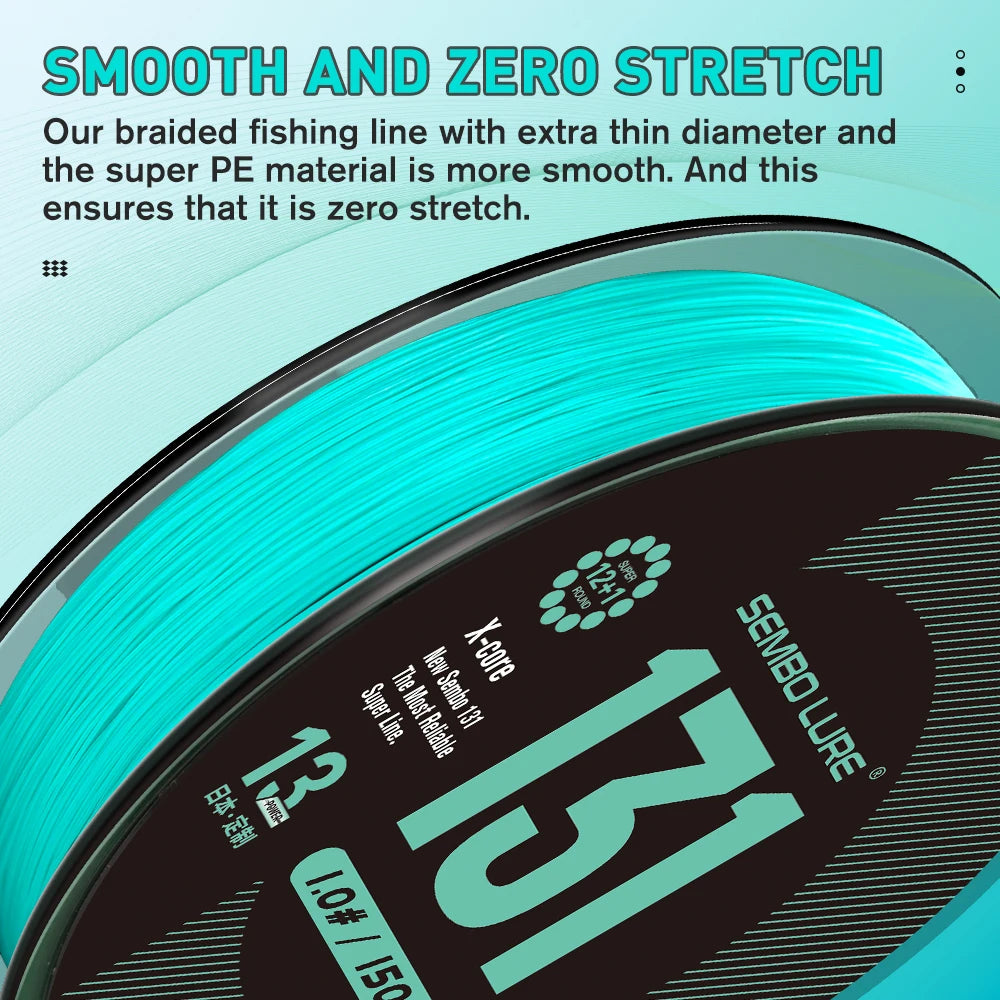 ZUKIBO Sembo 13 Strands Braided Fishing Line Performance Fiber Japan Multifilament PE Line Round Smooth，Thin，Abrasion Resistant
