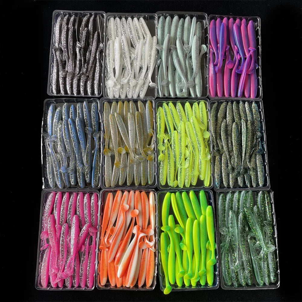 12 Bags 55mm 65mm 75mm 88mm 100mm 120mm Fishing Lures Wobblers Carp Fishing Soft Lures Silicone Artificial Double Color Baits