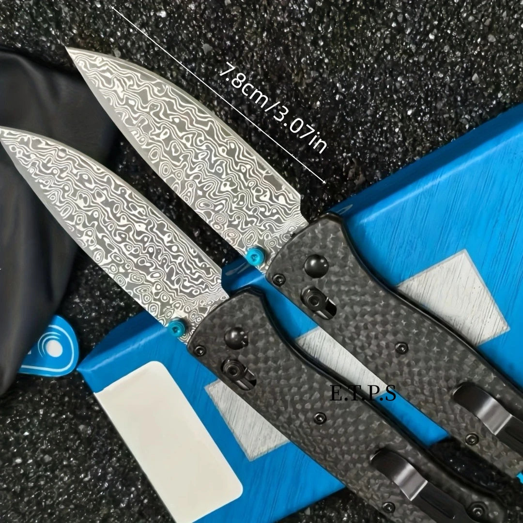 BM535 Carbon Fiber Handle Damascus Steel Blade Quick-opening Folding Knife Multifunction EDC Pocket Knife for Outdoor Wilderness