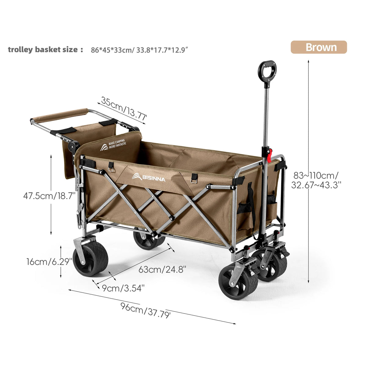 BISINNA Camping Wagon Cart Folding Utility Heavy Duty Large Capacity Trolley Outdoor Shopping Picnic Collapsible Hand Truck