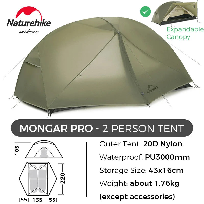 Naturehike Mongar UL/PRO 1 2 3 Person Tent Ultralight Waterproof Backpacking Tent Outdoor Portable Hiking Camping Sunshade