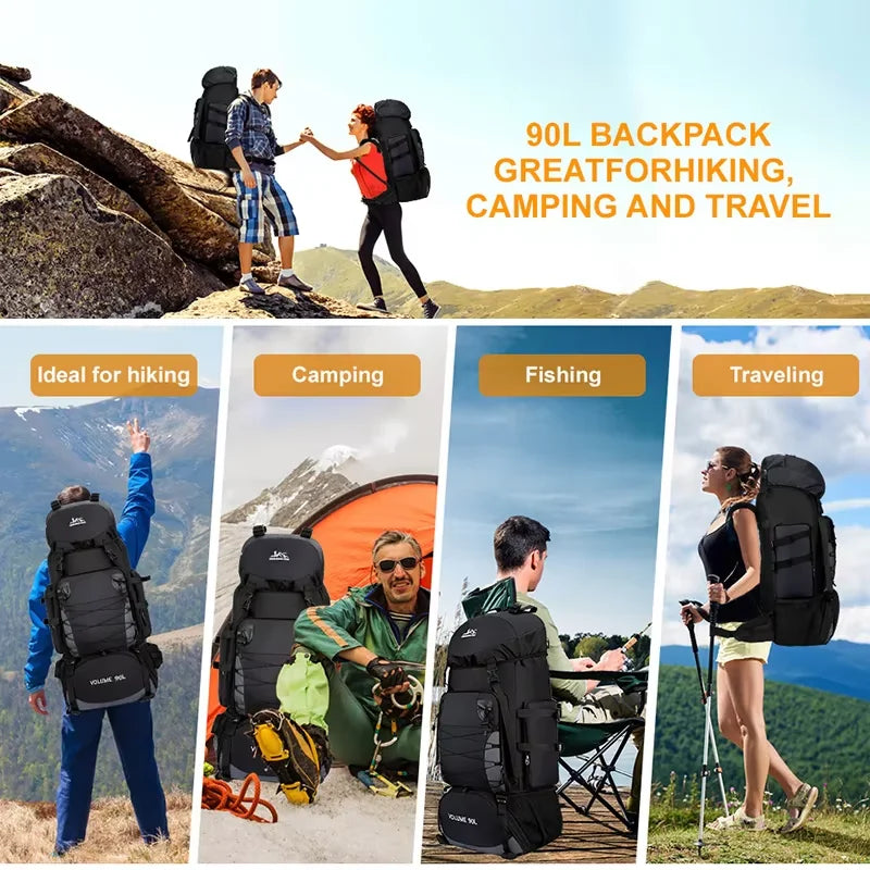 90L Waterproof Hiking Backpack Camping Rucksack Large Capacity Travel Outdoor Sports Bag for Trekking Backpacking Adventure Gear